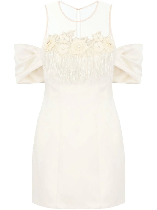 Floral-Embroidered Satin Mini Dress