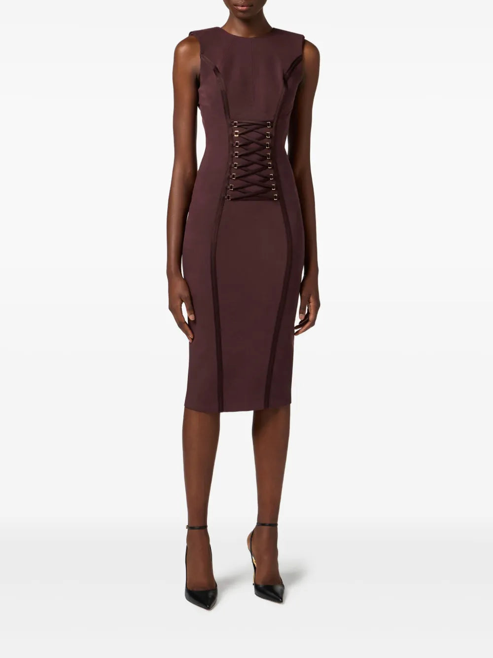Crossover Lace-Detail Midi Dress