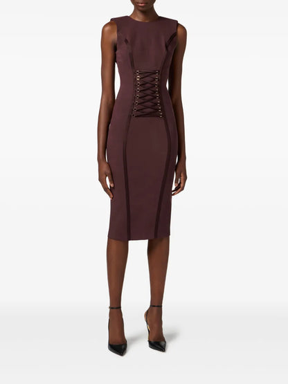 Crossover Lace-Detail Midi Dress