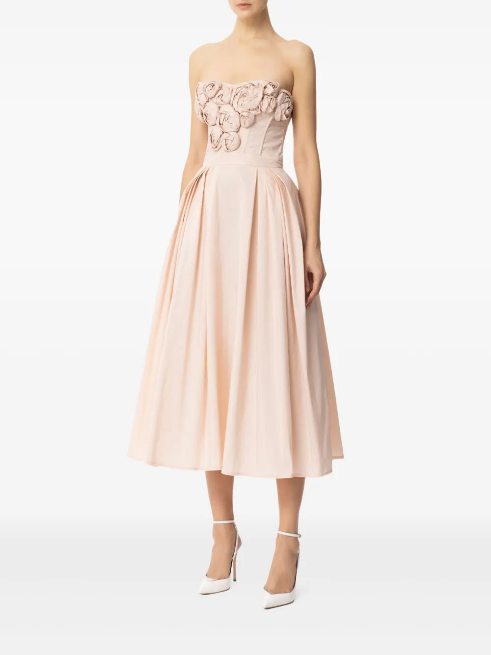 Rose-Appliqué Gabardine Midi Dress