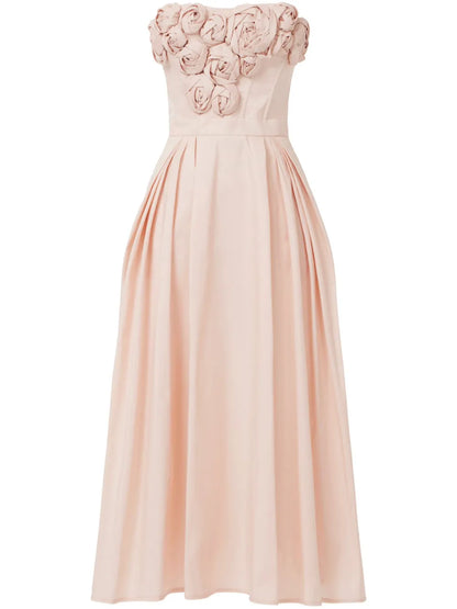 Rose-Appliqué Gabardine Midi Dress