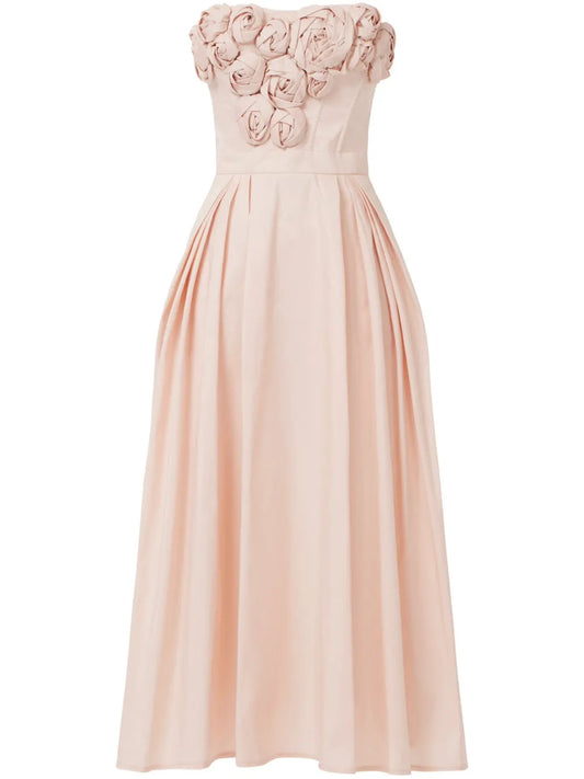 Rose-Appliqué Gabardine Midi Dress