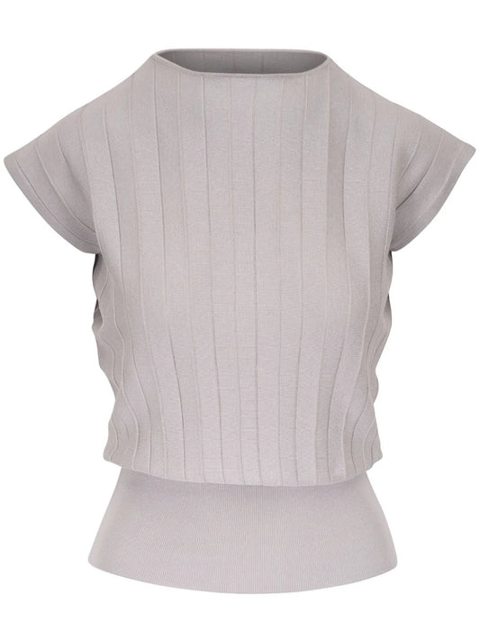 Pleated Ribbed-Hem Blouse