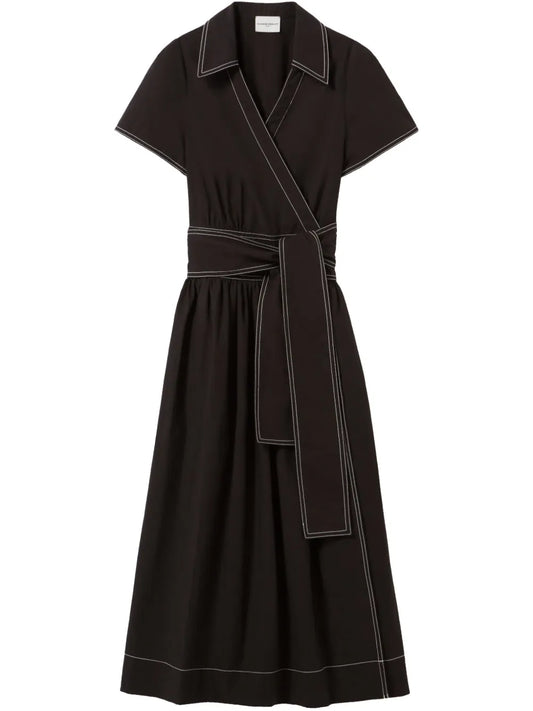 Contrast-Stitching Midi Dress