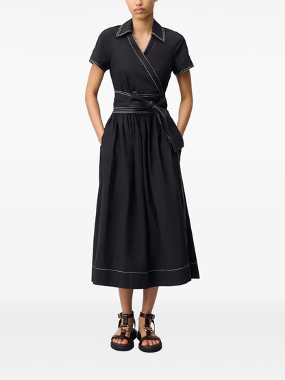 Contrast-Stitching Midi Dress