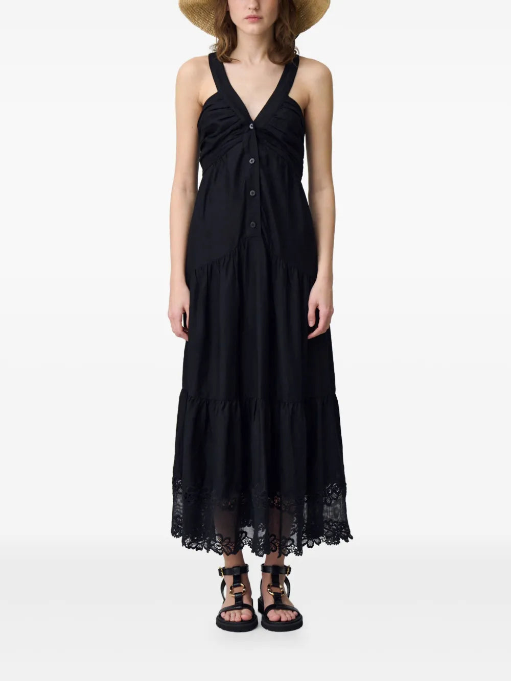 Lace-Detailing Midi Dress