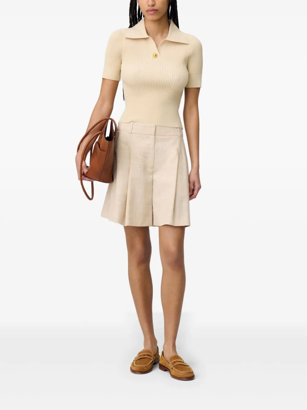 Ribbed-Knit Polo Top