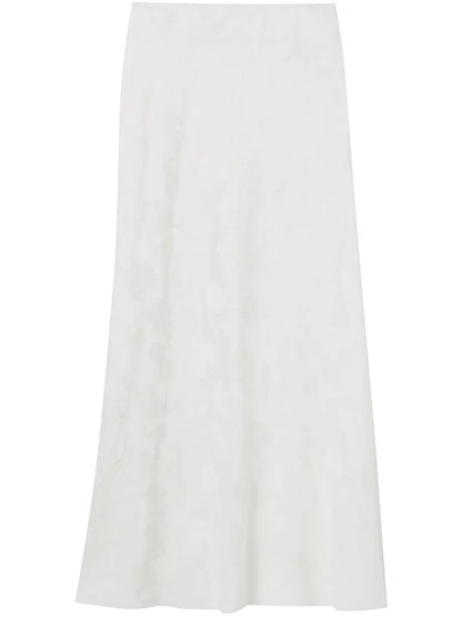 Floral-Embroidered Midi Skirt
