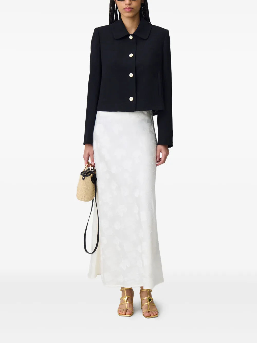 Floral-Embroidered Midi Skirt