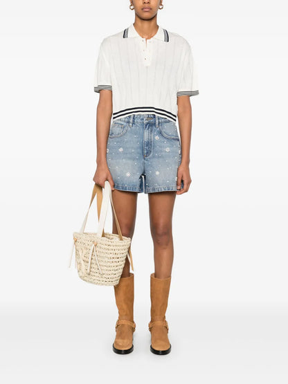 Rhinestone-Embellished Polo Top