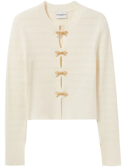 Fine-Knit Bow-Embellished Sweater