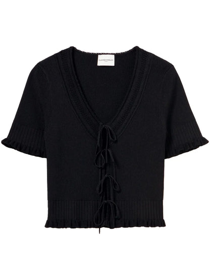 Fine-Knot Bow Cardigan