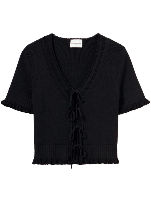 Fine-Knot Bow Cardigan