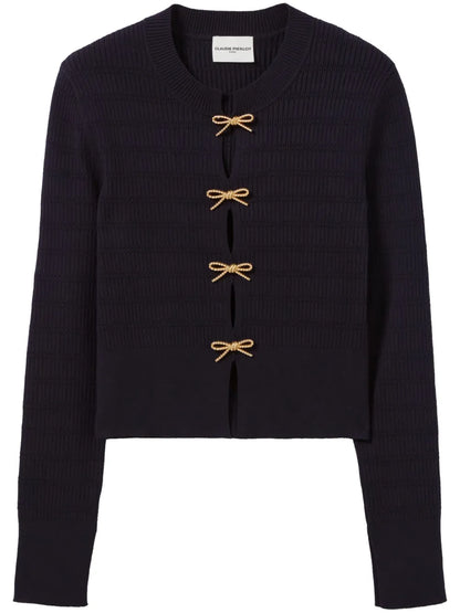 Fine-Knit Bow-Embellished Sweater