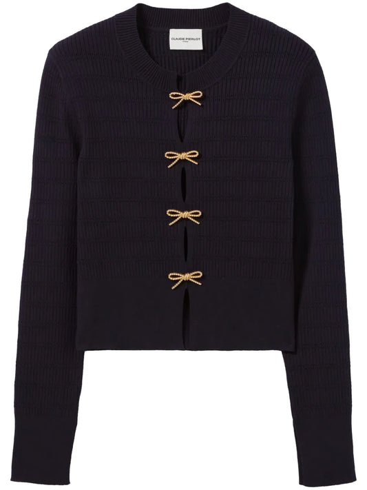 Fine-Knit Bow-Embellished Sweater