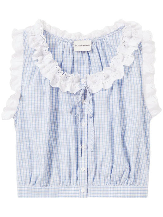 Checkered Lace-Trim Top