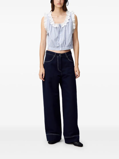 Checkered Lace-Trim Top