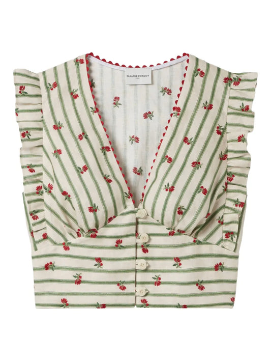 Printed Ruffle-Trim Top