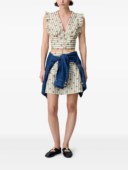 Printed Ruffle-Trim Top