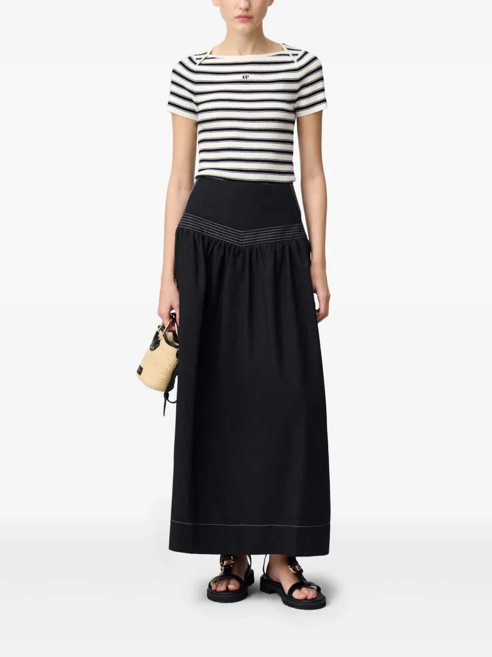 Stripe-Detail Maxi Skirt