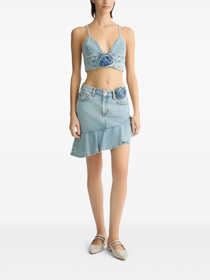 Rose-Appliqué Denim Skirt