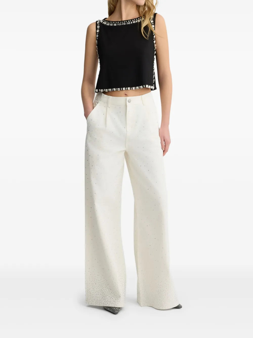 Rhinestone-Embellished Flared Jeans
