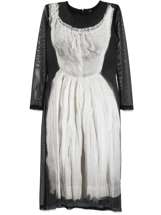 Graphic-Print Long-Sleeved Dress