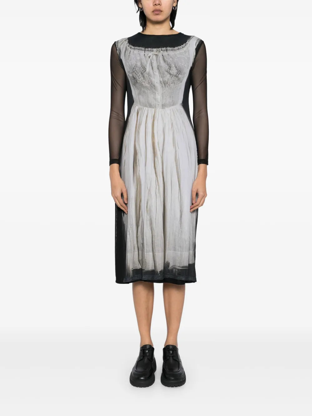 Graphic-Print Long-Sleeved Dress