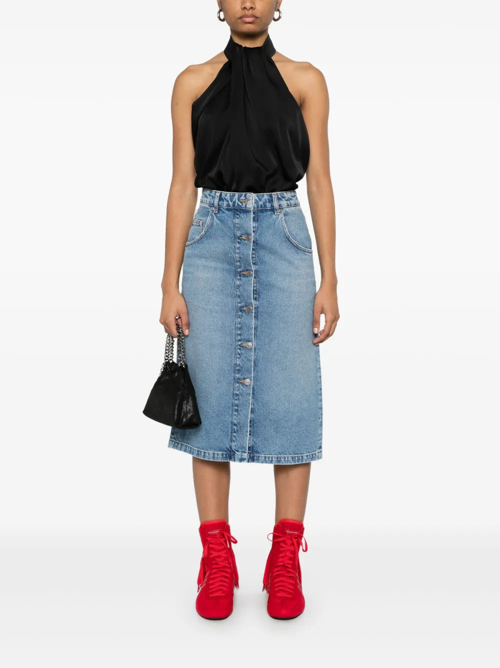 Chain-Pocket Denim Skirt