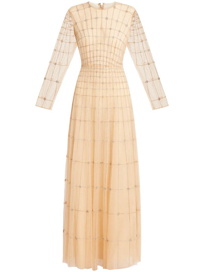 Grid-Effect Maxi Dress