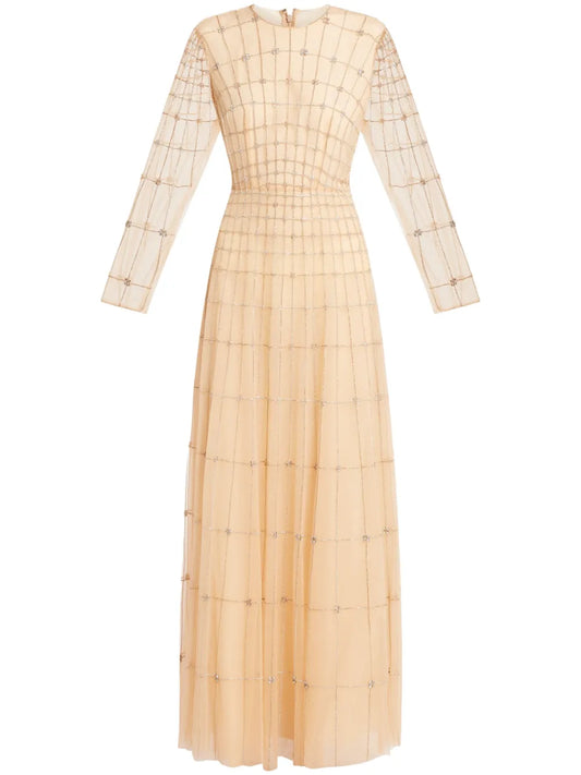 Grid-Effect Maxi Dress