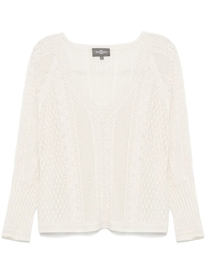 Pointelle-Knit V-Neck Top