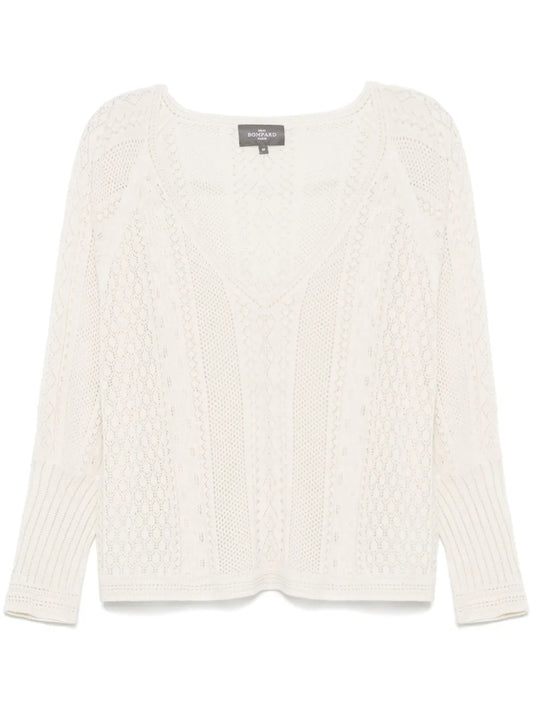 Pointelle-Knit V-Neck Top