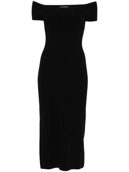 Bardot-Neckline Midi Dress