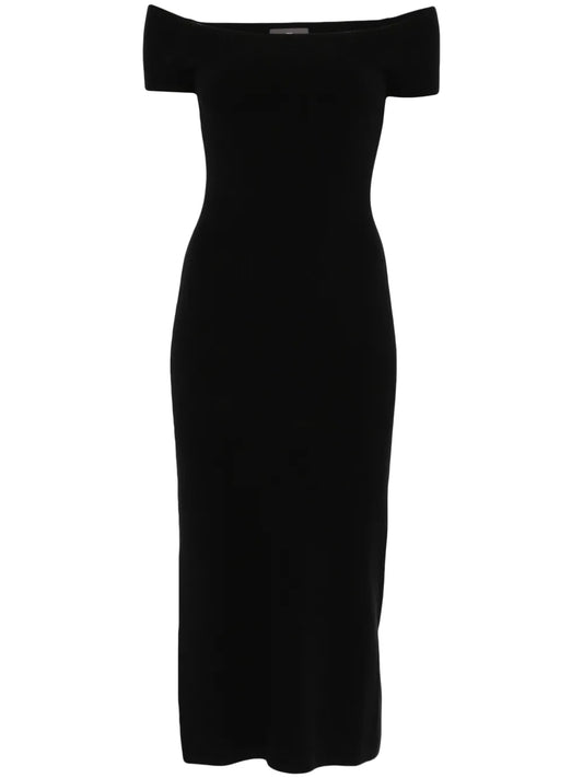 Bardot-Neckline Midi Dress