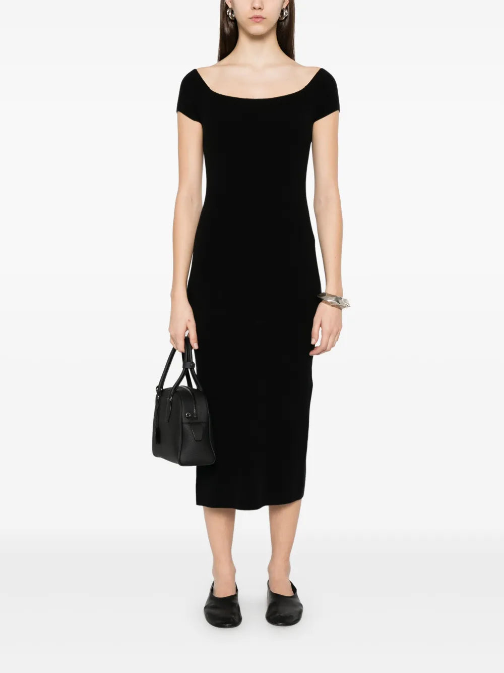 Bardot-Neckline Midi Dress