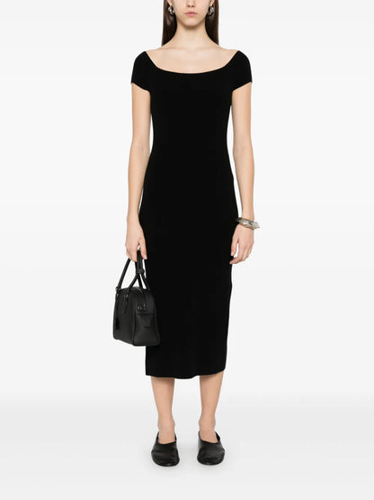 Bardot-Neckline Midi Dress