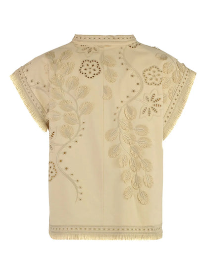 Embroidered Fringe-Edge Top