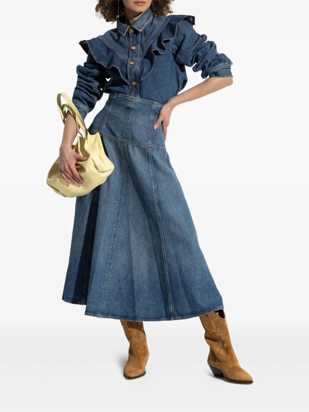 Ruffle-Detail Denim Shirt