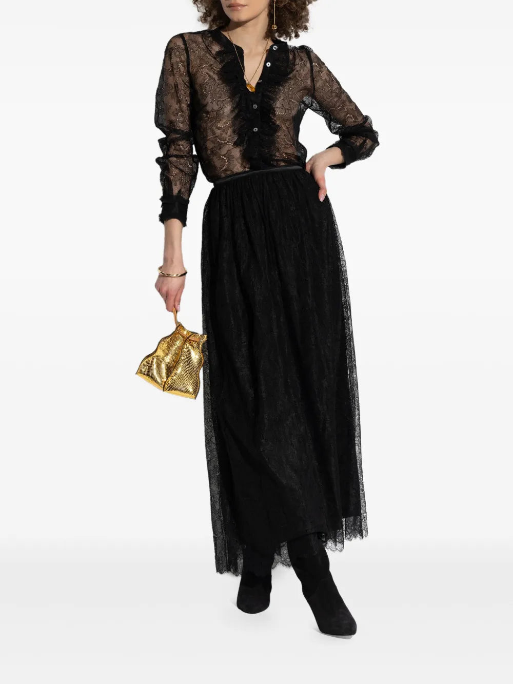 Lace-Detailing Midi Skirt