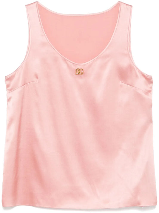 Logo-Plaque Satin Top