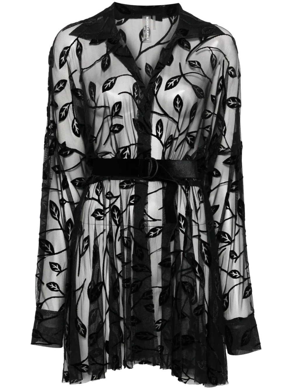Flocked-Leaves Mini Dress