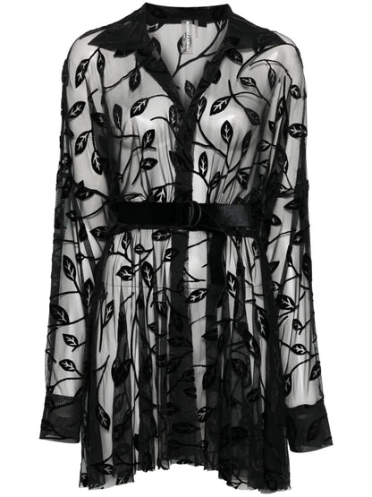 Flocked-Leaves Mini Dress