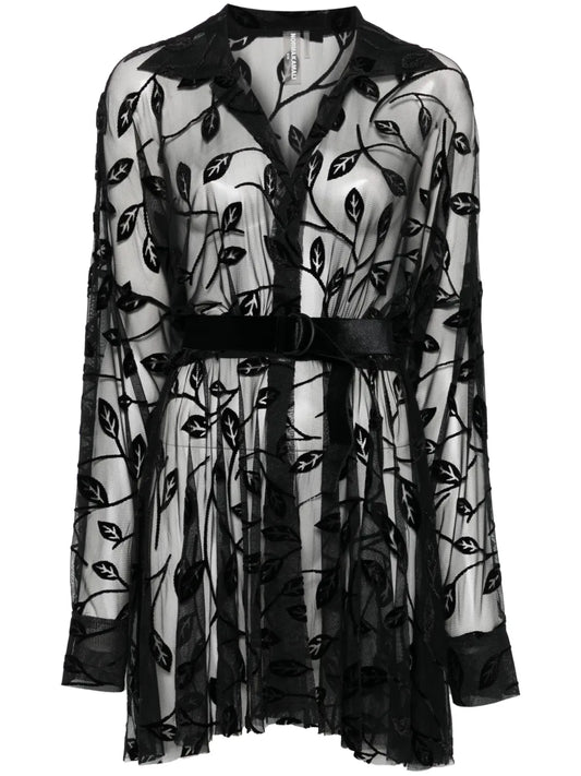 Flocked-Leaves Mini Dress