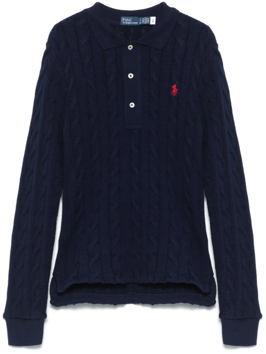Cable-Knit Cotton Polo Shirt