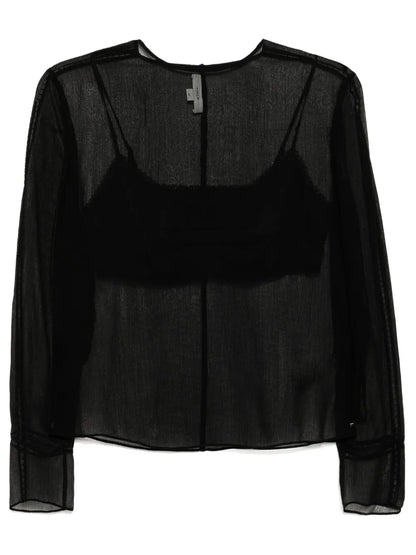 Chiffon Lace-Trim Blouse