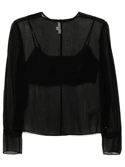 Chiffon Lace-Trim Blouse