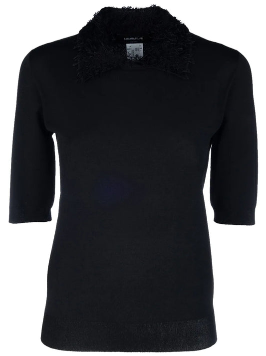 Textured-Collar Knitted Top