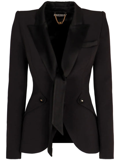 Satin-Lapels Crepe Blazer