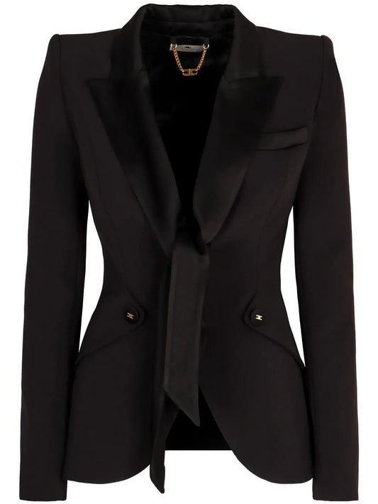 Satin-Lapels Crepe Blazer